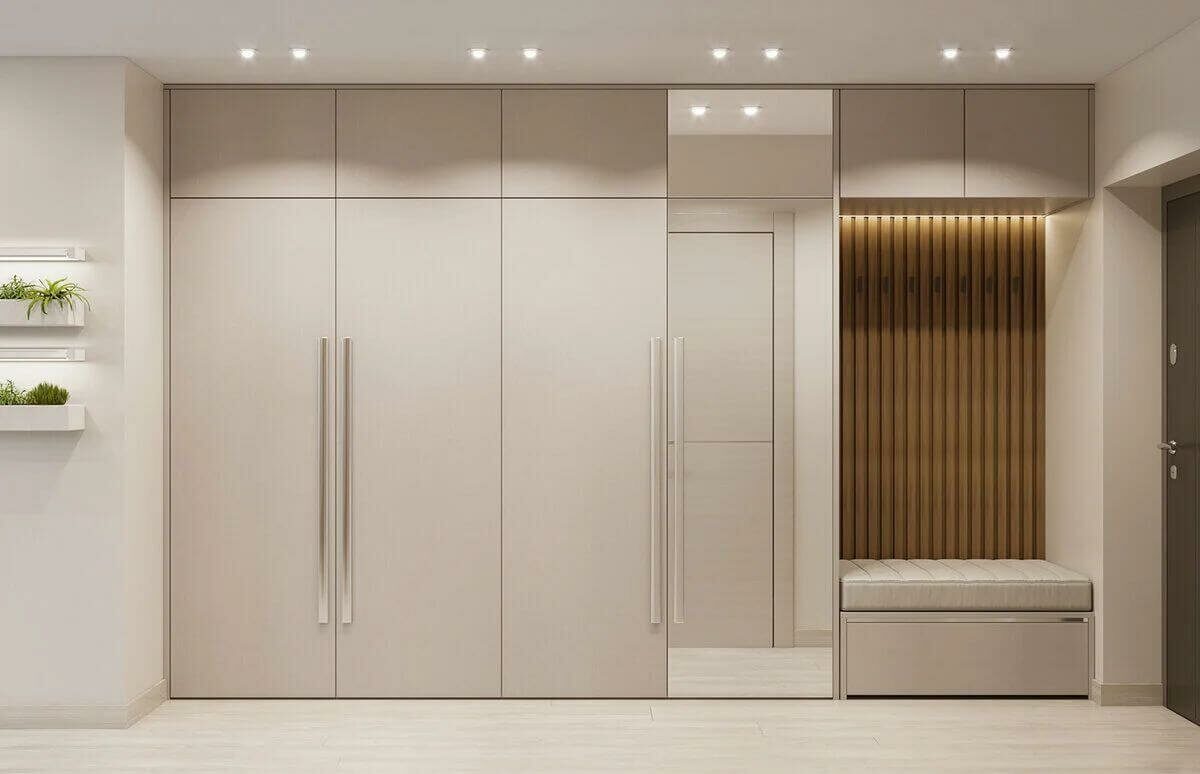 Дизайн прихожей в квартире в современном стиле со шкафом для одежды