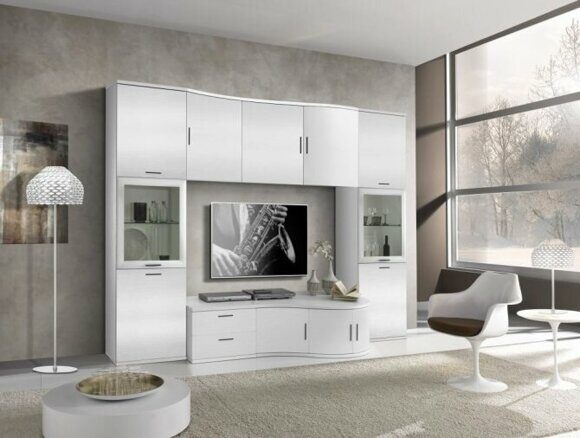 Шкаф в гостиную в современном стиле для одежды с телевизором